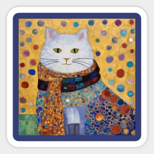 Gustav Klimt White Cat with Beautiful Dress Sticker